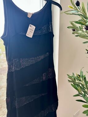 Neiman Marcus Black Sleeveless Sequin-Trim Mini Dress